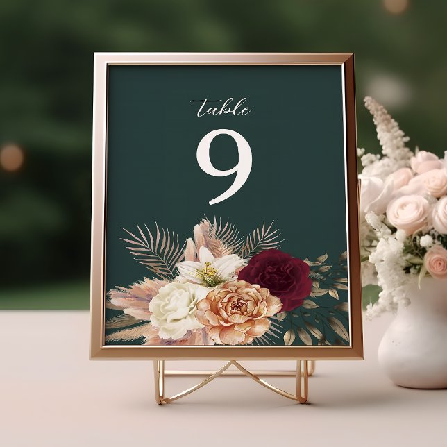 Emerald Green Floral Wedding Table Number (Creator Uploaded)