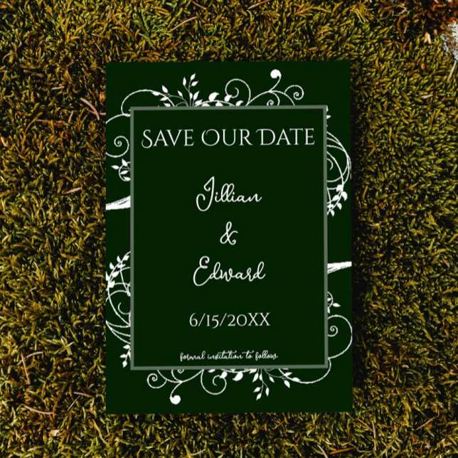 Emerald Green Flourish Save The Date Announcement (Emerald Green Flourish Save the Date Wedding Announcement)