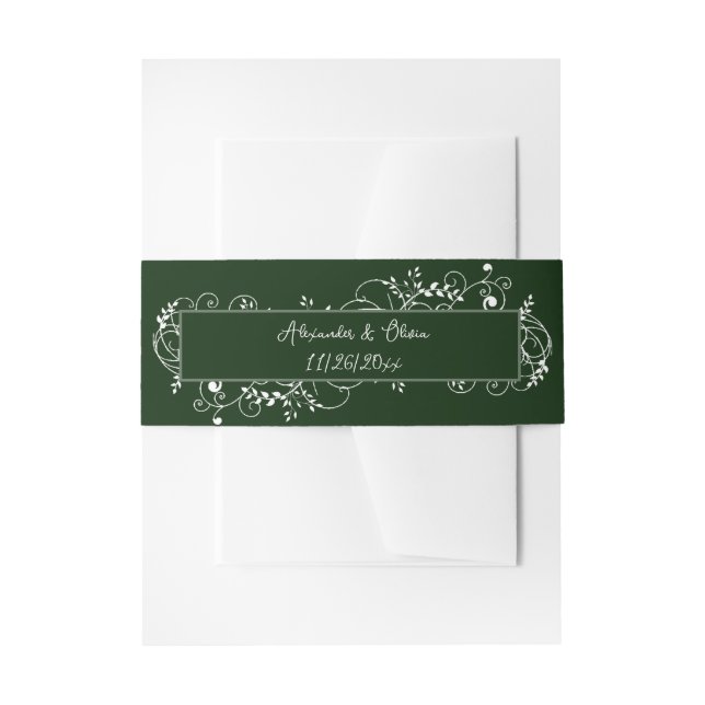 Emerald Green Flourish Wedding Invitation Belly Band (Front Example)