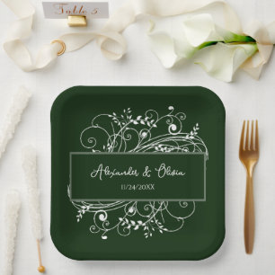 Emerald Green Flourish Wedding Shower Paper Plates