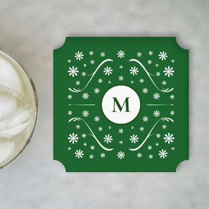 Emerald Green Flower Power Monogram Coaster