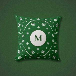 Emerald Green Flower Power Monogram Pillow