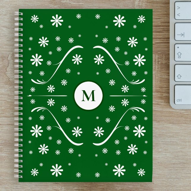 Emerald Green Flower Power Monogram Recipe Notebook (Emerald Green Monogram Recipe Notebook)