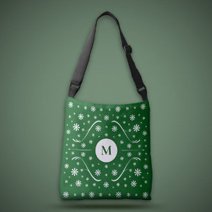 Emerald Green Flower Power Monogram Tote Bag