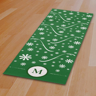 Emerald Green Flower Power Monogram Yoga Mat