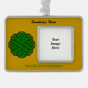 Emerald Green Flower Rbn Tmpl (H-O) by K Yoncich Silver Plated Framed Ornament