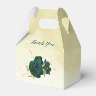 emerald green flowers and gold leaves wedding favour box