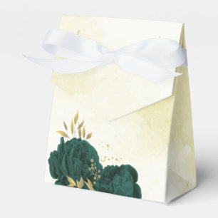 emerald green flowers and gold leaves wedding favour box