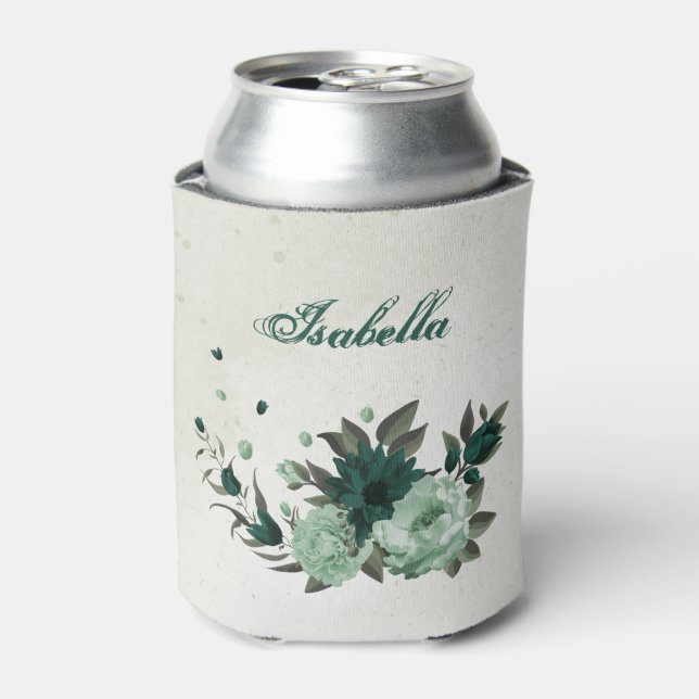 emerald green flowers botanical  can cooler (Can Front)