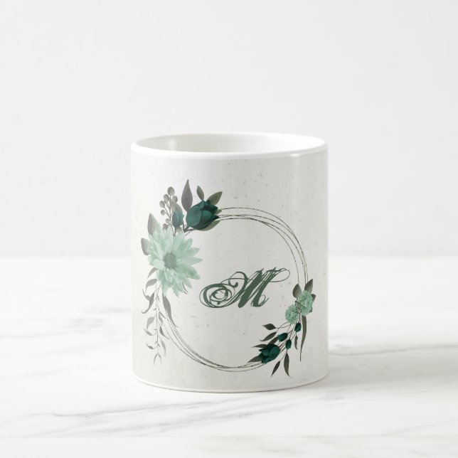 emerald green flowers botanical coffee mug (Center)