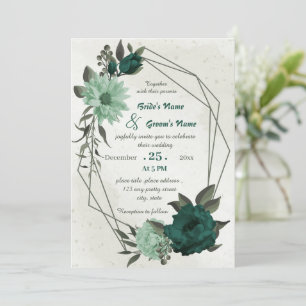emerald green flowers botanical geometric wedding invitation