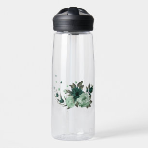 emerald green flowers botanical water bottle
