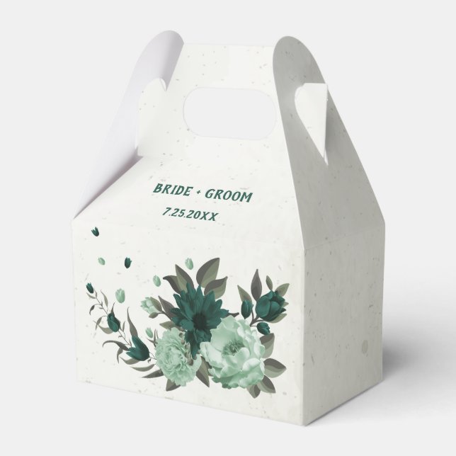 emerald green flowers botanical wedding  favour box (Front Side)