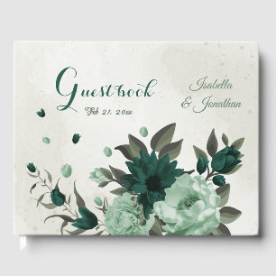 emerald green flowers botanical wedding  guest book