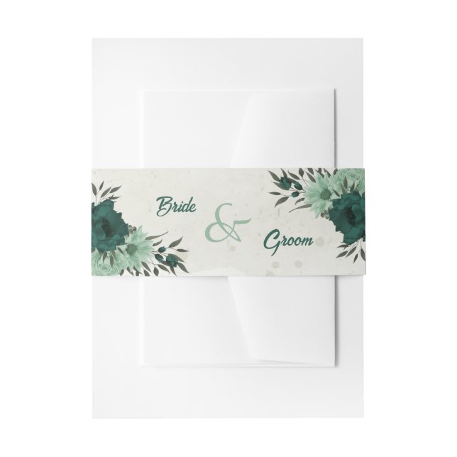 emerald green flowers botanical wedding  invitation belly band (Front Example)