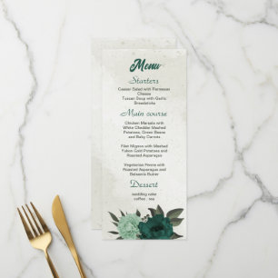 emerald green flowers botanical wedding menu