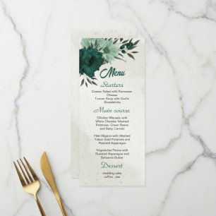 emerald green flowers botanical wedding menu