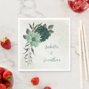 emerald green flowers botanical wedding napkin