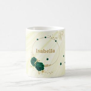 emerald green flowers gold leaves marble coffee mug