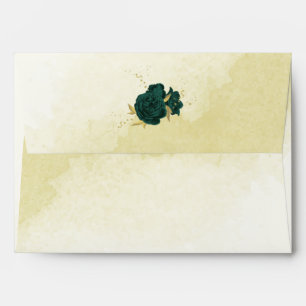 Emerald green flowers gold leaves wedding envelope