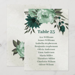 emerald green flowers seating chart card