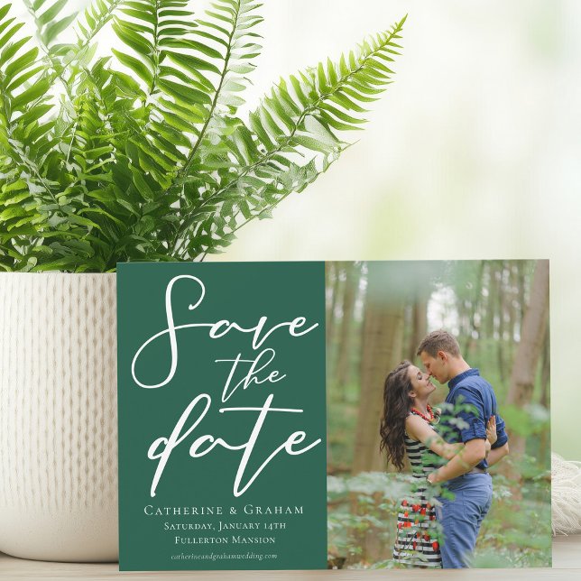 Emerald Green Forest Couple Photo Save The Date (Creator Uploaded)