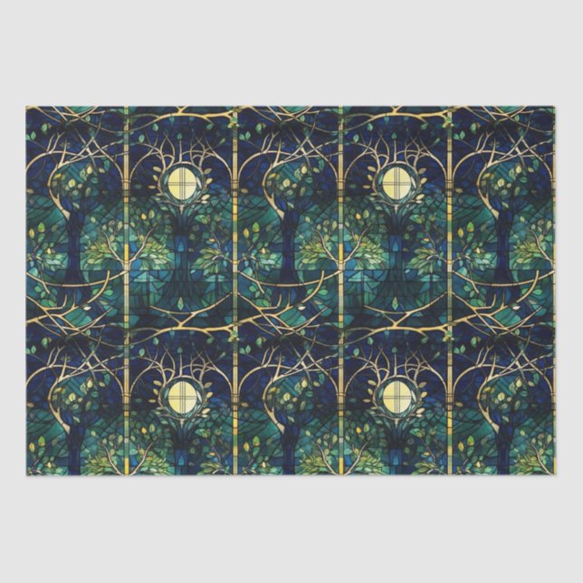 Emerald Green Forest Faux Stained Glass Pattern Tissue Paper (Front)