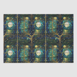 Emerald Green Forest Faux Stained Glass Pattern Tissue Paper