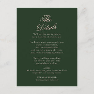 Emerald Green Formal Wedding Details Card