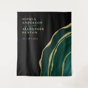 Emerald green gemstone black wedding  tapestry