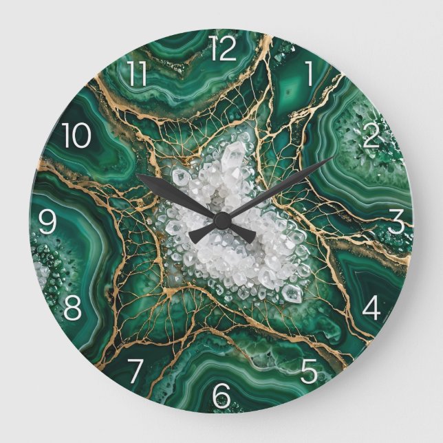  Emerald Green Geode Epoxy Wall Clock (Front)