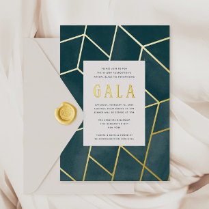 Emerald Green Geometric Gala Gold Foil Invitation
