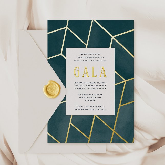 Emerald Green Geometric Gala Gold Foil Invitation (Emerald Green Geometric Gala Gold Foil Invitation)