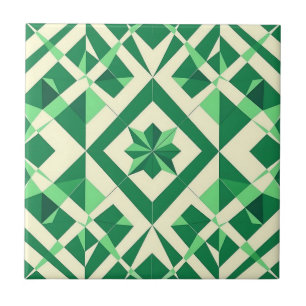 Emerald Green Geometric Star Pattern Ceramic Tile