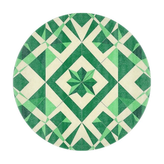 Emerald Green Geometric Star Pattern Cutting Board (Front)