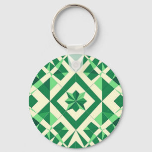 Emerald Green Geometric Star Pattern Key Ring