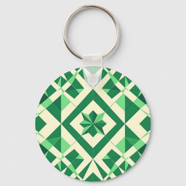 Emerald Green Geometric Star Pattern Key Ring (Front)
