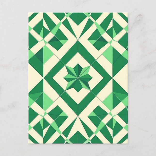 Emerald Green Geometric Star Pattern Postcard (Front)