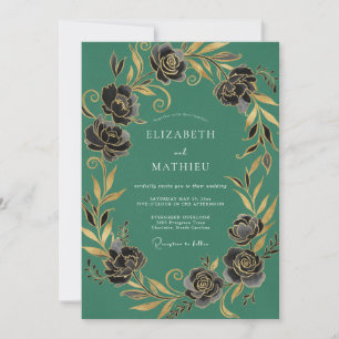 Emerald Green Gilded Winter Wedding Invitation