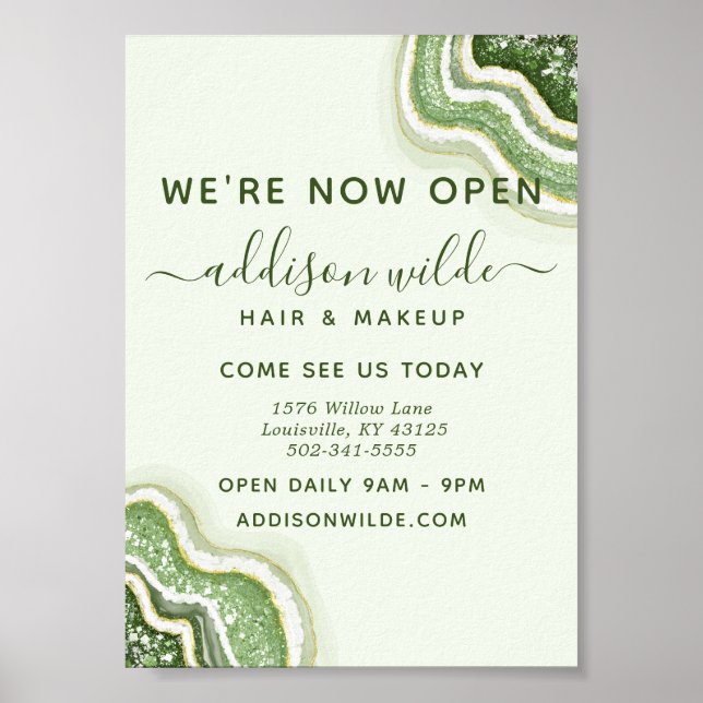 Emerald Green Glitter Agate Geode Luxe Business Poster (Front)