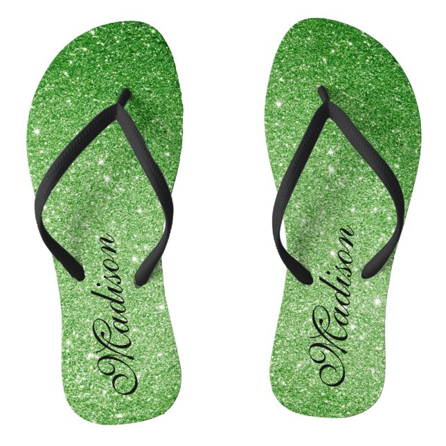 Emerald Green Glitter Glitz & Glam Personalised Fl Thongs (Footbed)