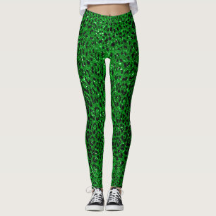 Emerald Green Glitter Leopard Pattern Leggings