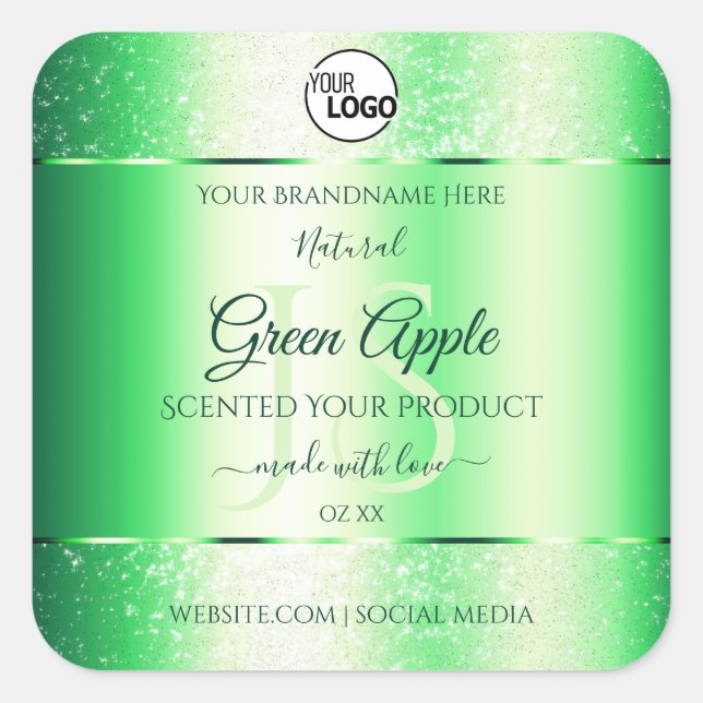Emerald Green Glitter Product Labels Monogram Logo (Front)