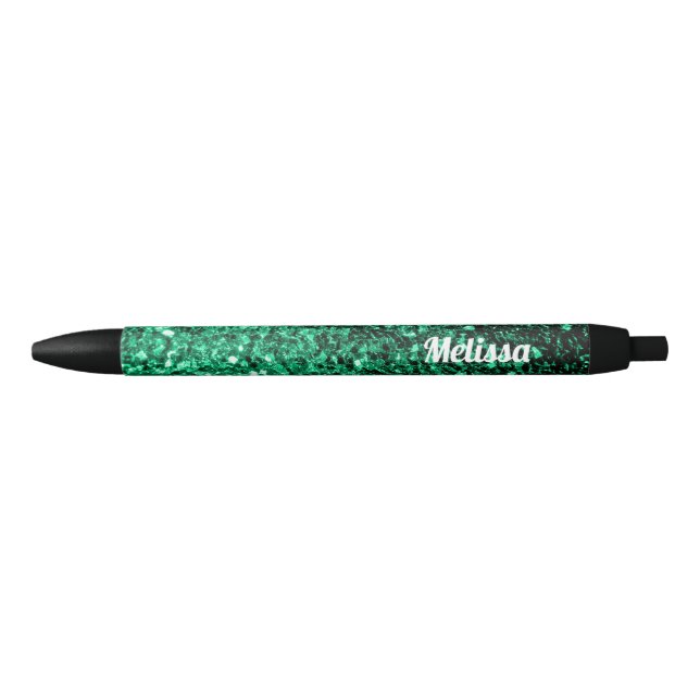 Emerald Green glitter sparkles Personalise Black Ink Pen (Front)