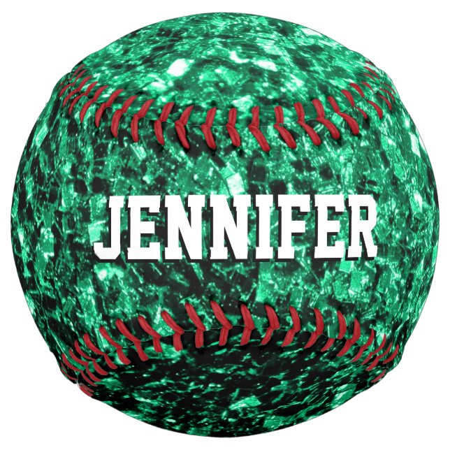 Emerald green glitter sparkles Your name Team Softball (Back)