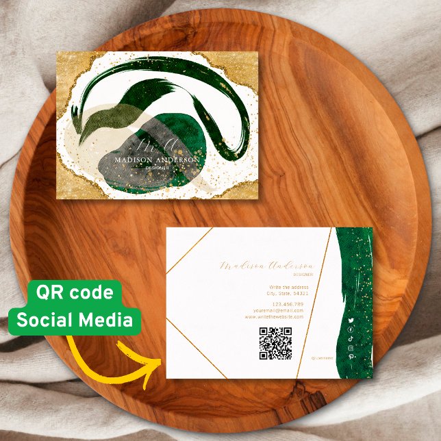 Emerald Green Glitter Website QR Code Business Card (Creator Uploaded)