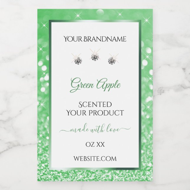 Emerald Green Glitter White Product Labels Jewels (Single Label)