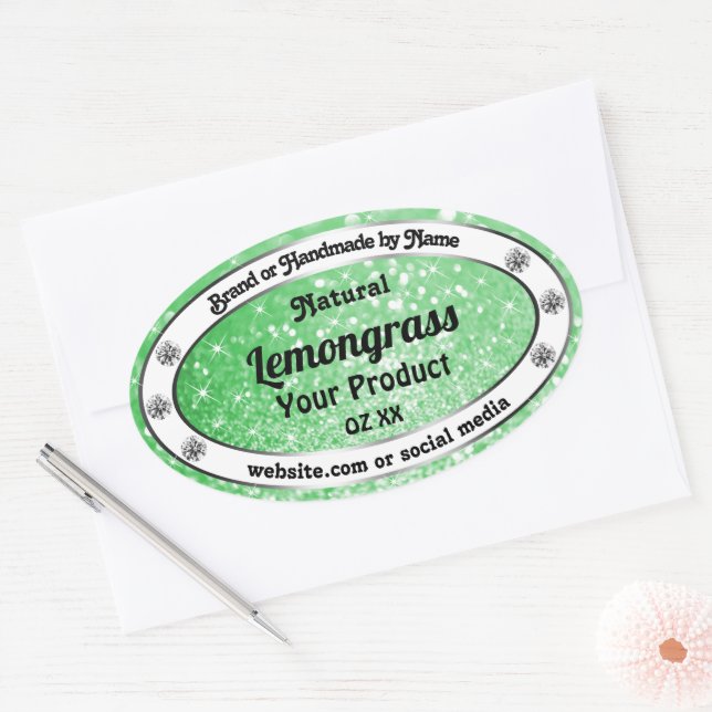 Emerald Green Glitter with Diamonds Product Labels (Envelope)