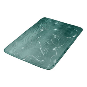 Emerald Green Glitzy Marble Christmas Bath Mat