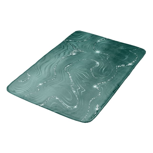 Emerald Green Glitzy Marble Christmas Bath Mat (Angled)